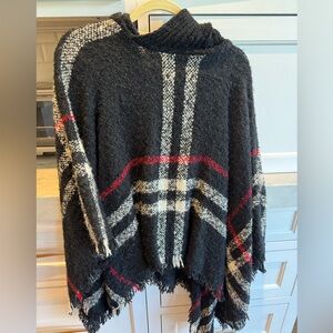 Plaid Black and Red Women's Hooded Poncho, one size, EUC